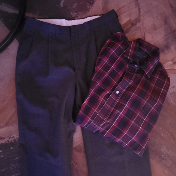 Plaid Button Down Shirt Mens Medium Towncraft Burgundy Red - Picture 5 of 5